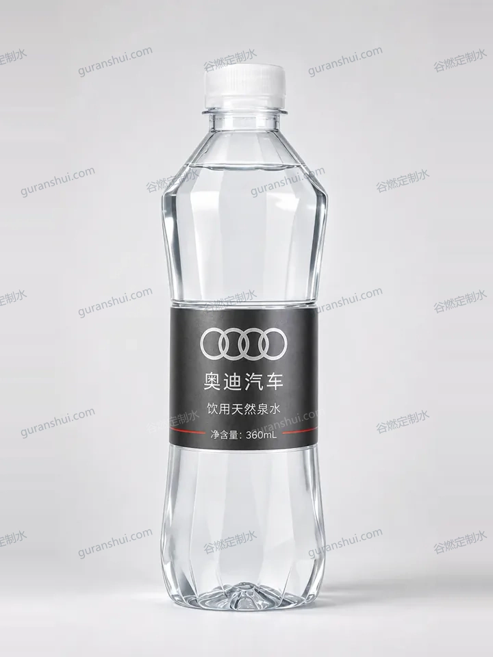 汽车门店接待定制水｜深色棱面瓶方案瓶身与标签呈现