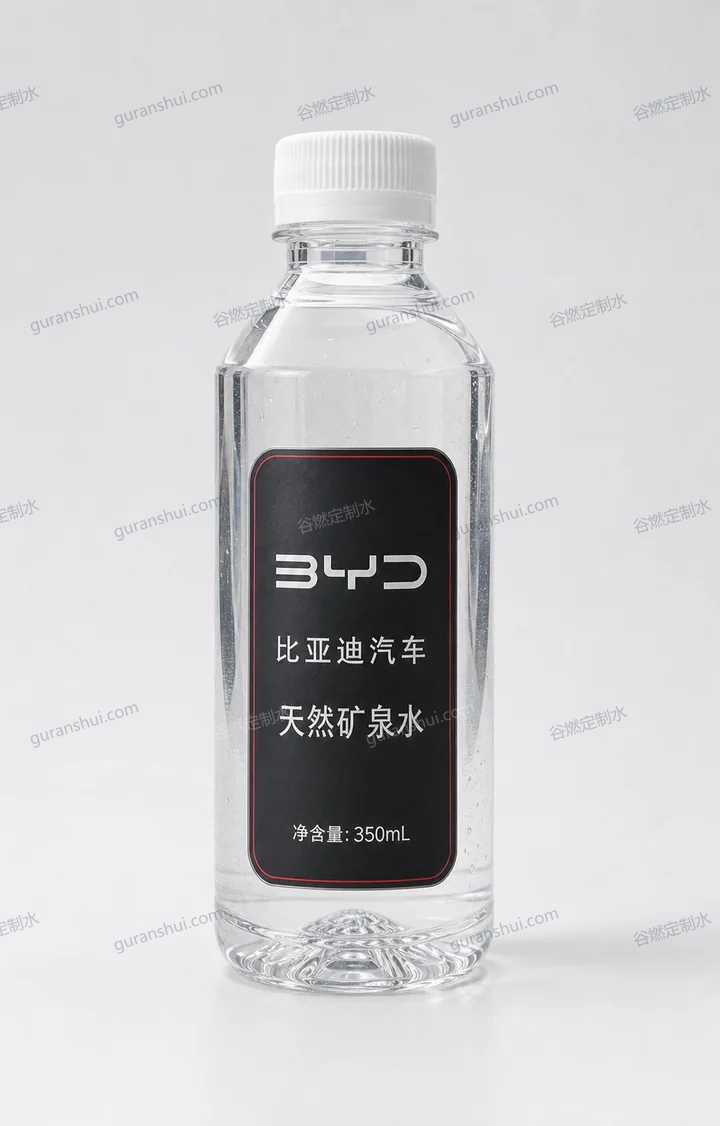 汽车门店接待定制水｜黑红方肩瓶方案瓶身与标签呈现