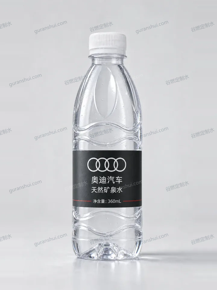 汽车门店接待定制水｜深色波纹瓶方案瓶身与标签呈现