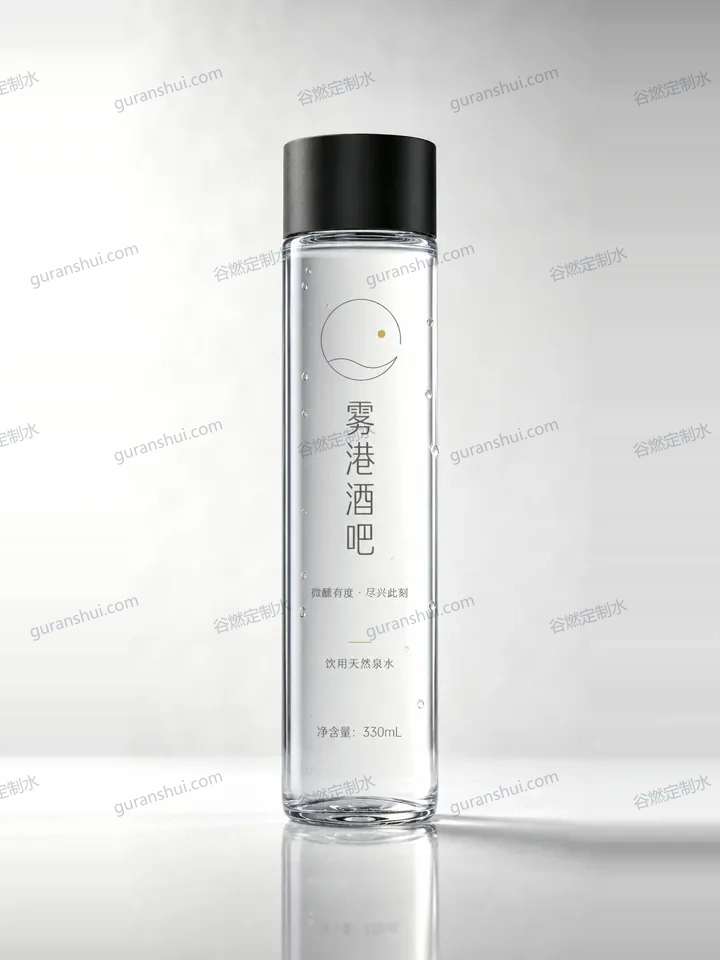 酒吧接待定制水｜简约直筒瓶330mL瓶身与标签呈现