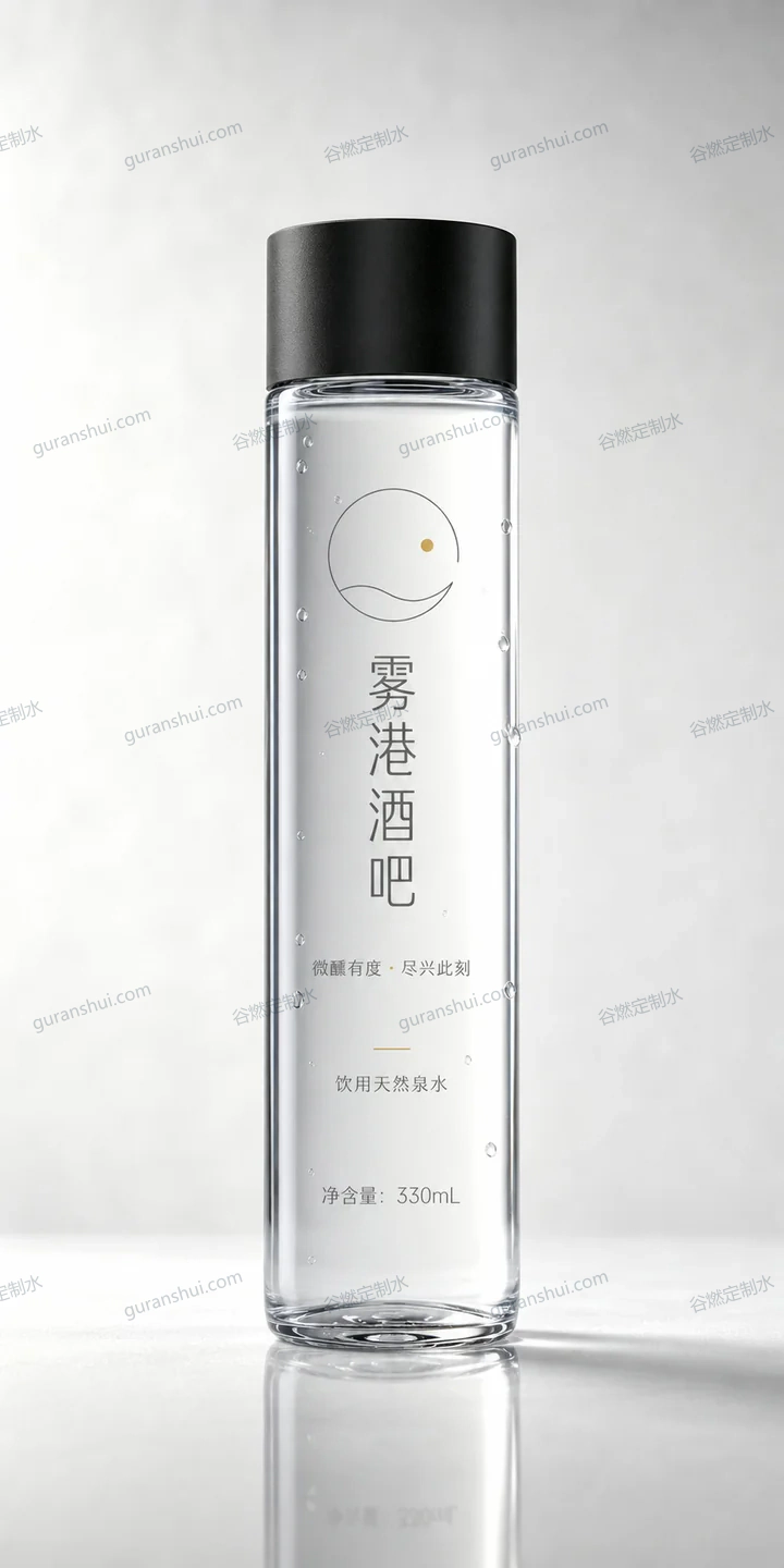 酒吧接待定制水｜简约直筒瓶330mL瓶身与标签呈现