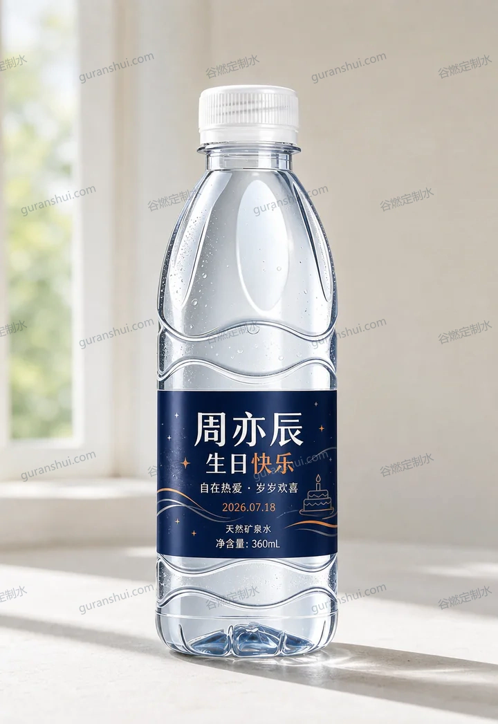 生日聚会定制水|波纹瓶360mL瓶身与标签呈现