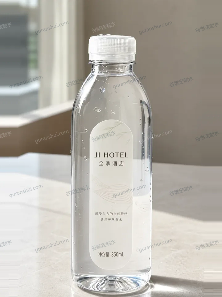 酒店茶空间定制水｜圆肩瓶350mL瓶身与标签呈现