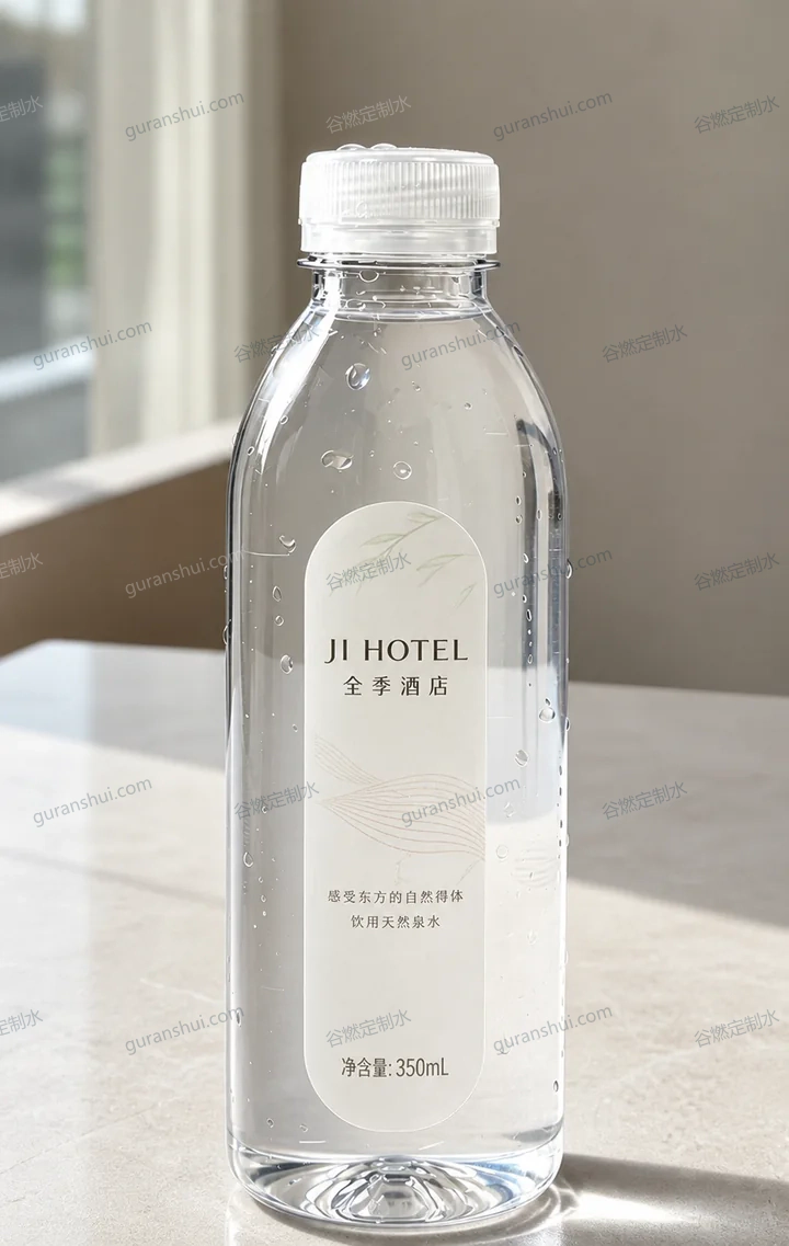 酒店茶空间定制水|圆肩瓶350mL瓶身与标签呈现