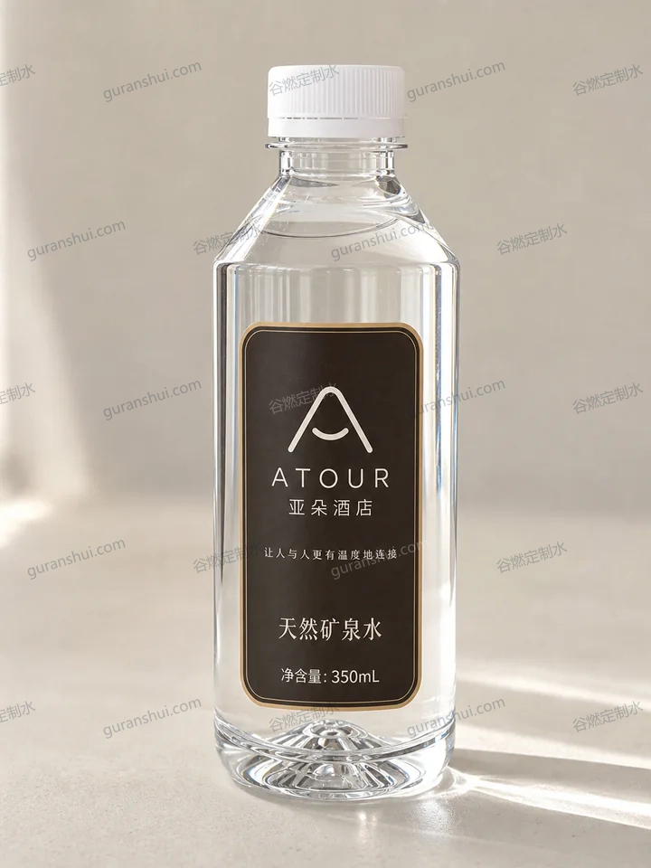 酒店大堂接待定制水｜方肩瓶350mL瓶身与标签呈现