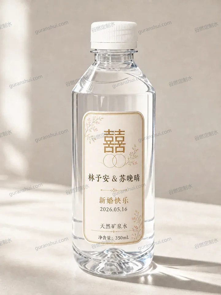 婚礼宴席定制水｜方肩瓶350mL瓶身与标签呈现