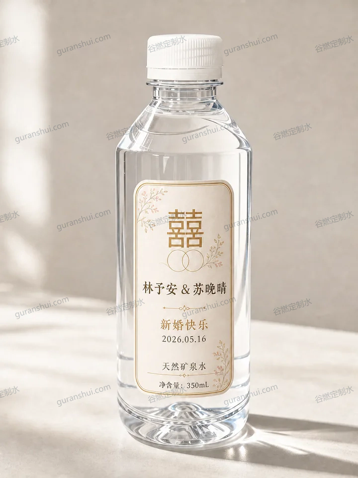婚礼宴席定制水｜方肩瓶350mL瓶身与标签呈现